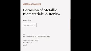 Corrosion of Metallic Biomaterials A Review  RTCLTV [upl. by Iamhaj]