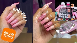 TESTING 11 TEMU NAIL KIT  BEGINNER NAIL TUTORIAL  glitter nails [upl. by Pearline859]