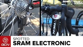 New SRAM Electronic Groupset Spotted  2014 Amgen Tour Of California Coverage [upl. by Zul]