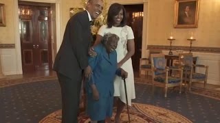 Watch 106yearold womans priceless reaction to meeting the Obamas [upl. by Norby]