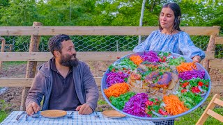 Famous Arab Rice Dish in a Far Azerbaijan Village  Magluba Family Gardening and Farm Life [upl. by Wedurn]