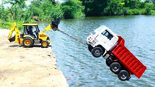 Dumper Truck And Ford Truck Accident Big River Pulling Out Jcb 3dx  Jcb Tractor Cartoon  CS Toy [upl. by Aisaim]