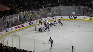 Laval Rocket goalie Strauss Mann scores a goal vs the Rochester Americans 101823 [upl. by Lawtun369]