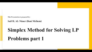 Simplex Method part 1 شرح [upl. by Ancier]