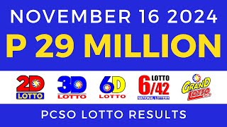 Lotto Result Today 9pm November 16 2024 PCSO [upl. by Nalhsa]