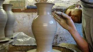 Throwing another big clay pottery vase on a potters wheel demo pot throw how to [upl. by Trueman]