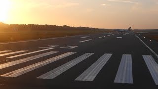 Eurowings Europe A319 flight takeoff Hamburg at SUNSET runway 33 [upl. by Arliene]