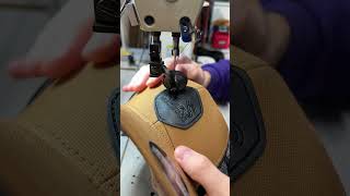 Sewing Custom Leather Patch Hats on techsew 810 post bed sewing machine sewing custompatchhats [upl. by Aihsek]