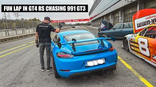 Porsche Cayman GT4 RS  Fun lap chasing 991 GT3  Automotodrom Brno [upl. by Hayyikaz]