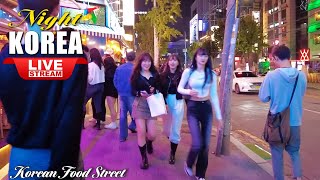 Live Korea 🇰🇷 Hongdae Food Street Night  Walking tour Seoul Night [upl. by Nagyam39]