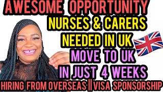 GREAT OPPORTUNITY TO LAND IN UK IN JUST 4 WEEKS AS A NURSE OR CARE ASSISTANT VISA SPONSORSHIP [upl. by Kurtis]