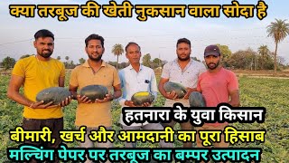 गर्मी में तरबूज की खेती  लागत बीमारी और उत्पादन  watermelon farming on mulch paper Watermelon [upl. by Arodnap]