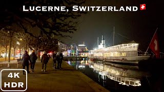 Lucerne Switzerland🇨🇭 Winter night walk light festival  4K HDR [upl. by Gervase]