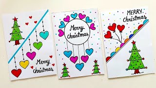 3 Easy amp Beautiful white paper Christmas Card makingDIY Greeting CardHandmade Merry christmas card [upl. by Marzi]