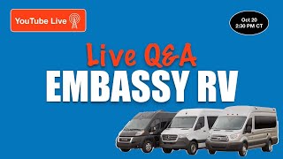 LIVE QampA with EMBASSY RV ❌ wood ❌ propane ❌ black tank ❌ solar ✅ HOA friendly [upl. by Anoniw]