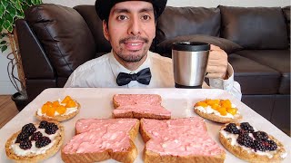 RASPBERRY BLACKBERRY AND APRICOT VEGAN CREAM CHEESE ON TOAST AND CRUNCHY ENGLISH MUFFINS MUKBANG [upl. by Healy130]