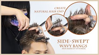 Side Swept With Wavy Bangs Men Haircut Tutorial  Vern Hairstyles 91 [upl. by Brig]