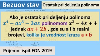 Bezuov stav Ostatak pri deljenju polinoma Prijemni ispit FON 2019 zadatak 7 [upl. by Jessabell]