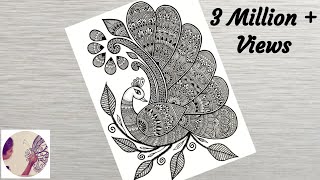 How to draw Mandala for Beginners  Peacock mandala art  Peacock drawing  StepbyStep  DoodleArt [upl. by Klehm]