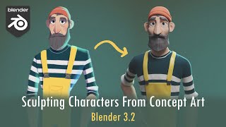 Sculpting a Character Head from Concept Art Blender 32 Tutorial [upl. by Prakash]