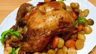 Como hacer Pollo al Horno  Truco para que te quede Dorado y Rico Roasted Chicken Recipe [upl. by Sweatt]