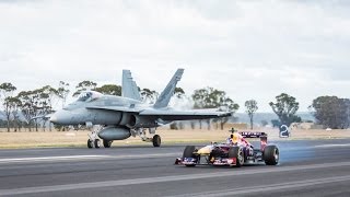 Daniel Ricciardo Drag Races F1 Car vs FA18 Hornet ✈️ [upl. by Mehs378]