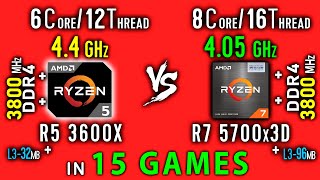 Ryzen 5 3600x vs Ryzen 7 5700x3D Test in 15 Games or R7 5700x3D vs R5 3600x OC [upl. by Oralie]