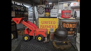 Antique finds Railroad lantern old spark plug pressed steel truck porcelain sign and more [upl. by Ahmed]