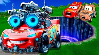 Portal Pit Transform In Сyborg Lightning McQueen amp Big amp Small Pixar Cars BeamNG Drive [upl. by Bogusz]