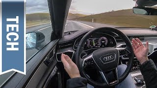 Adaptiver Fahrassistent im Audi A7 im Test Teilautonomes Fahren ACC amp Lane Assist [upl. by Atinoj]