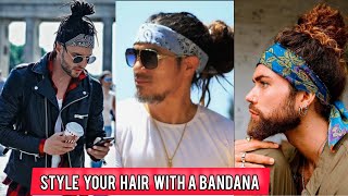 BEST Bandana STYLE for LONG HAIR  how to wear a bandana guys [upl. by Zeralda642]