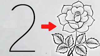 ROSE Drawing Easy  How to Draw a Rose step by step  number drawing [upl. by Melba]