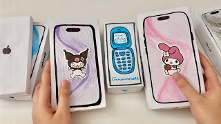 💸paper diy💸 SANRIO PAPER PHONES Collection unboxing  asmr compilation [upl. by Neurath]