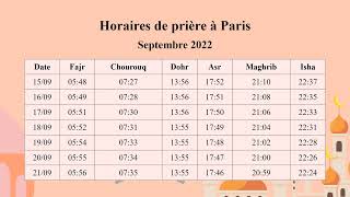 Horaires de prière à Paris pour Septembre 2022 [upl. by Neyud]