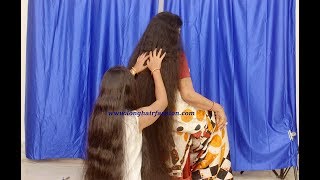 Massive Dense Below Knee Length Hair Indian Lady Brushing by Another Rapunzel [upl. by Guss680]