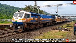 12617 Mangala Lakshadweep Express Crossing 12051 Goa Jan Shatabdi Express  Konkan Railways [upl. by Vetter1]