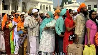 Devotees gathered to pay their respects at the Golden temple in Amritsar [upl. by Hgielek]