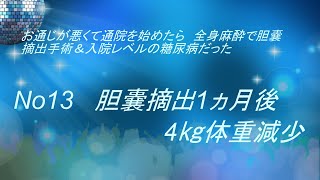 No13 胆嚢摘出1ヶ月後4㎏体重減少 お通じが悪くて通院を始めたら 全身麻酔で胆嚢摘出手術＆入院レベルの 糖尿病でした [upl. by Hamlin194]