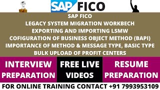 SAP FICO LSMW BAPI METHOD CONFIGURATIONS AND BULK UPLOAD OF PROFIT CENTERS CONTACT 91 7993953109 [upl. by Llevron]