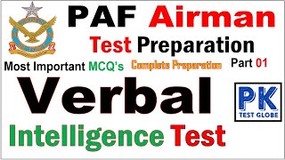 PAF Airman Verbal Intelligence Test 01 – Most Important MCQ’s – PK Test Globe [upl. by Codel]