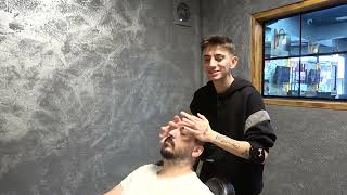 ASMR YOUNG TURKISH BARBER HEAD FACE AND BACK MASSAGE Perfect Relaxing [upl. by Isnan]