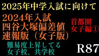 2024年R87！2025年中学入試に向けて「2024年四谷大塚入試結果偏差値（速報版）①」首都圏女子編！果たして難易度上昇の女子校、共学校はどこなのか？四谷大塚 日能研 サピックス 中学受験 [upl. by Krischer305]