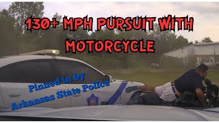 HIGH SPEED PURSUIT over 130 MPH  Arkansas State Police vs Motorcycle bumped and pinned in chase [upl. by Naamann]