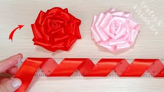 Super Easy Ribbon Rose Making Ideas  Amazing Trick with Scale  DIY Ribbon Flowers [upl. by Enitsyrk496]