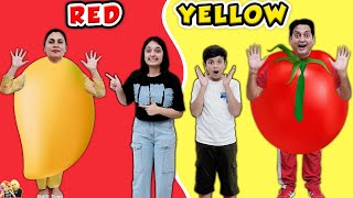 RED YELLOW for 24 Hours  Mom vs Dad  Family Comedy Eating Challenge  Aayu and Pihu Show [upl. by Hildegard]