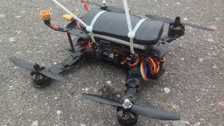 ZMR250 DIY build quadcopter first succesfull flight Naze32 selfleveling mode [upl. by Nyladgam]