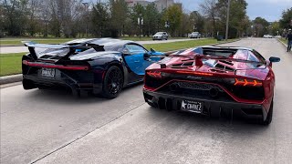 Bugatti Chiron Pur Sport races Lamborghini Aventador SVJ Roadster [upl. by Dwyer]