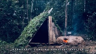 Day 1 Building Aframe Survival Shelter by Woods at Rain Forest🏕️ [upl. by Paulette]