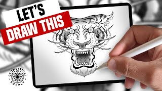 How to Draw a Tiger in Procreate  Neo Traditional Tattoo Tutorial [upl. by Conners556]