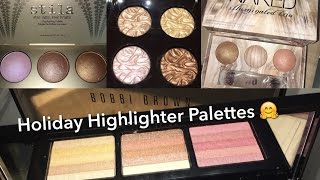 Holiday Highlighter Palettes  Swatches  Comparisons  Stila Becca UD Laura Mercier Bobbi Brown [upl. by Wylie]